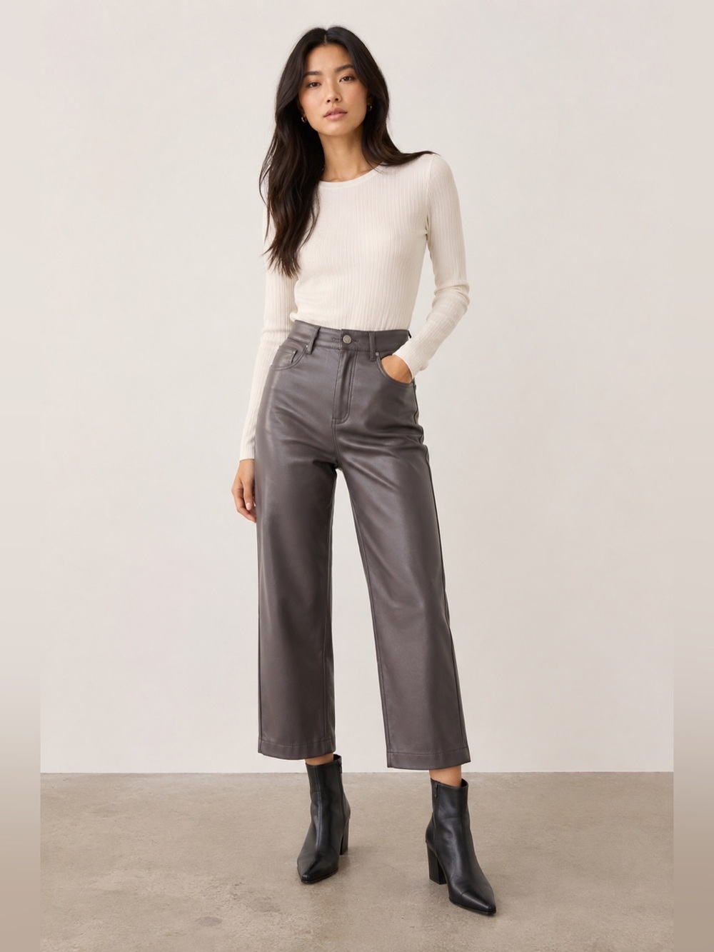 Wilfred The Melina Cropped Vegan Leather Pants Peppercorn Grey 0